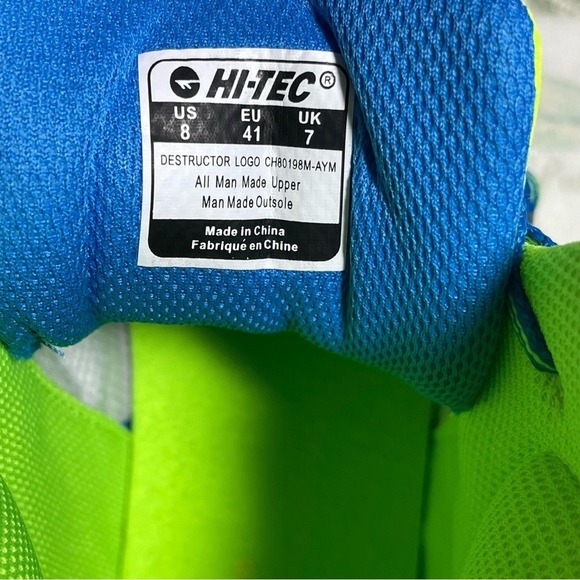Hi Tec Destructor Logo Mid Top Hiking Trail Shoes Men 8 Neon Yellow Blue Green - Picture 8 of 8